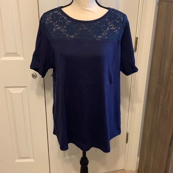 Karen Scott Women’s Plus Crochet Yoke Top - Picture 1 of 6